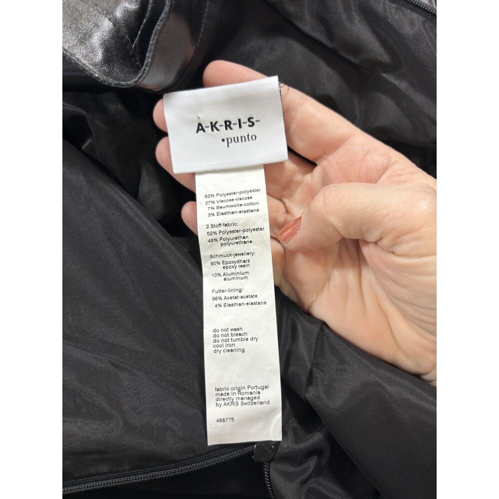 Akris Punto Mock Neck Knee Length Dress Black 12 Studded Faux Leather Pockets - Picture 4 of 10